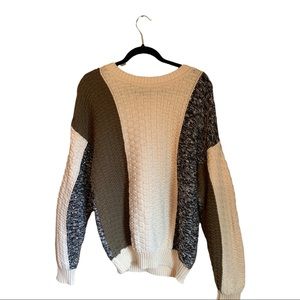 “New Yorker” Tri-Colored Knit Chunky Knit Sweater; Size Medium